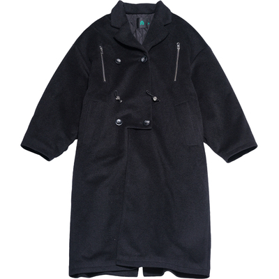 返场STILLYOU气质廓形双排扣夹棉中长毛呢外套女黑色质感呢大衣韩