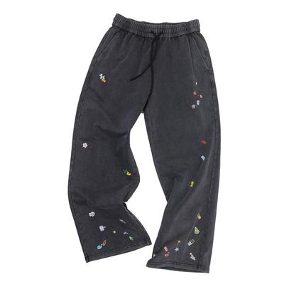 CLIMAX VISION趣味贴纸印花水洗做旧宽松直筒休闲长裤