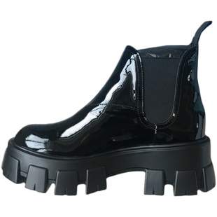 刘雯同款真皮切尔西短靴女2026新款冬烟筒松糕厚底增高马丁靴加绒