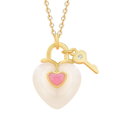 S925纯银和田玉爱心吊坠项链