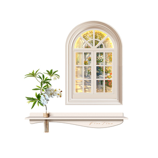 奶油风玄关装饰画水培绿植挂画入户正对门创意发光假窗户客厅壁画