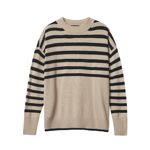 23区日系秋季宽松羊毛羊绒混纺圆领套头条纹毛衣针织毛衫商场同款