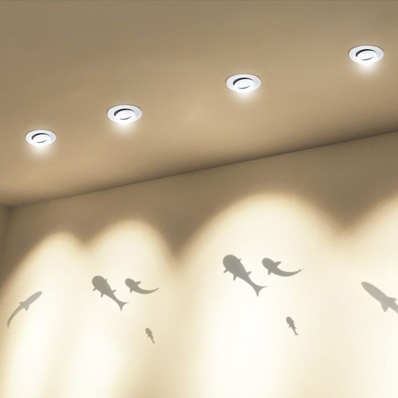 嵌入式射灯玄关创意背景墙led天花灯投影鱼图案家用走廊过道筒灯