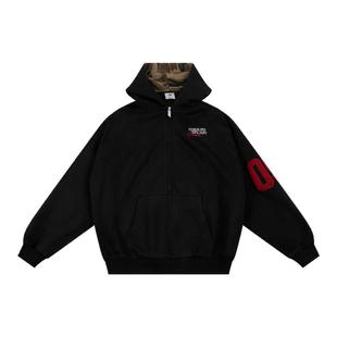 FDR官方店 拼接迷彩拉链连帽卫衣外套男女春季宽松情侣装帽衫上衣