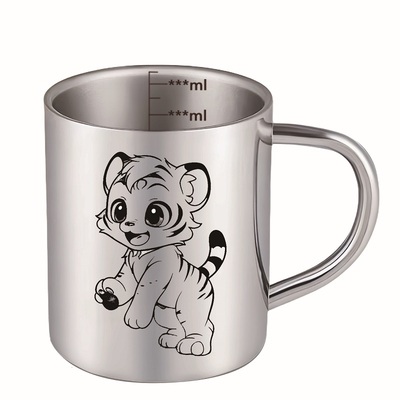 304不锈钢儿童杯子幼儿园喝水喝奶家用口杯防摔亲子杯生肖牛奶杯