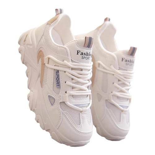 真皮老爹鞋女2025春季新款百搭圆头系带透气跑步鞋厚底轻便运动鞋