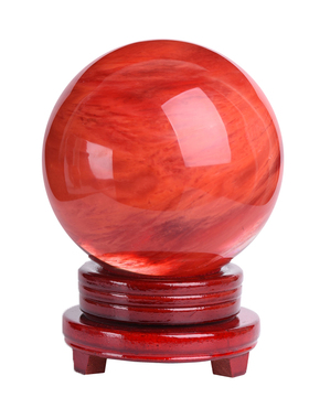 天然红水晶球摆件鸿运当头红色家居店铺招财领导送长辈桌面礼物