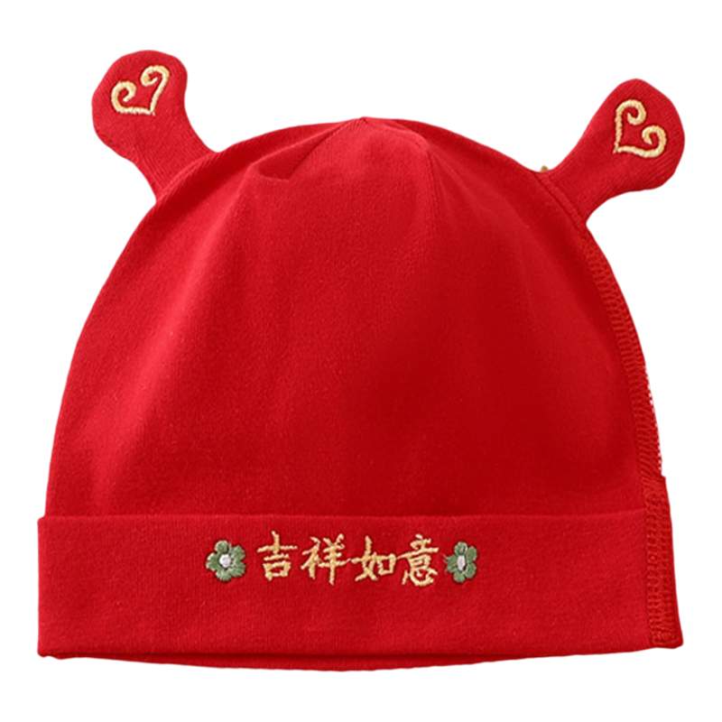 春夏薄款新生儿护囟门胎帽红色