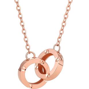 周六福18k项链环环相扣0.85g玫瑰金au750彩金锁骨链女情人节礼物