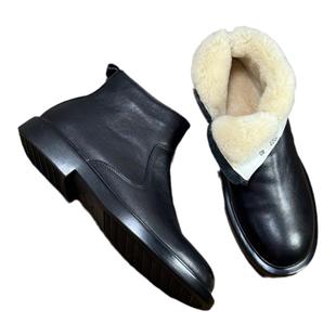 切尔西靴男真皮高帮棉鞋羊皮毛一体雪地靴冬季加绒保暖东北马丁靴