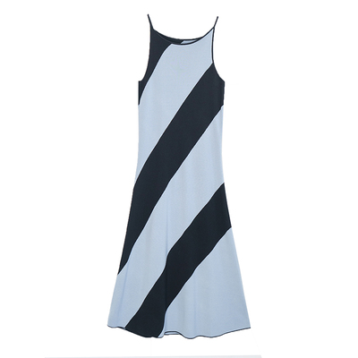 APPENDAGE 宽条纹撞色吊带一字领针织连身裙2025夏新款修身连衣裙