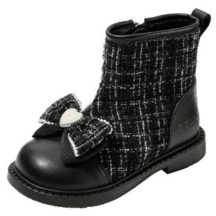 百丽童鞋女童短靴冬季加绒保暖时装靴儿童舒适软底皮靴女孩公主靴