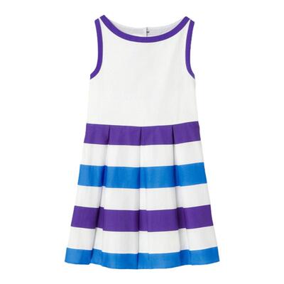 Jacadi亚卡迪法国女大童连衣裙夏新款撞色镶边条纹A字裙子2037249