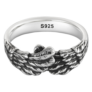 ROCKRIDE 挚爱羽翼戒指 925纯银女情侣复古男羽毛指环