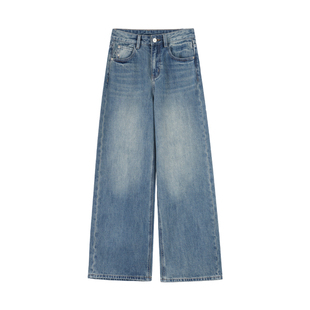 pusumede 腿精盛宴 复古蓝色阔腿牛仔裤女宽松质感休闲直筒长裤子