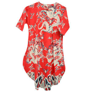 民族童装亲子装中式改良盘扣春秋棉麻印花中国龙纹长袍连衣裙袍子