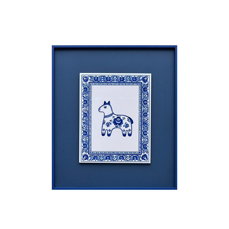 【蓝陶瓷板】北欧小马简约中古风挂画玄关客厅边柜儿童房装饰画
