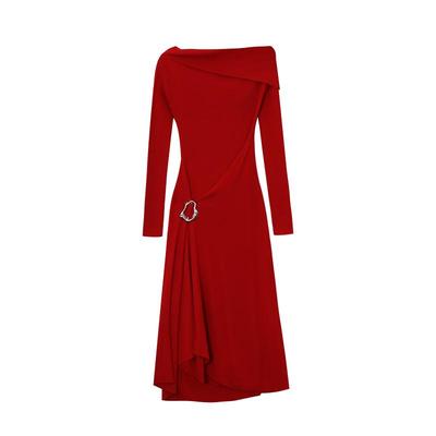 CISSONNE赛颂新年红色针织连衣裙