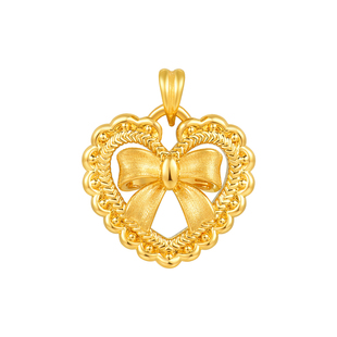 明牌珠宝少女心事硬金吊坠 黄金镂空爱心蝴蝶结项坠送女友ASY0666