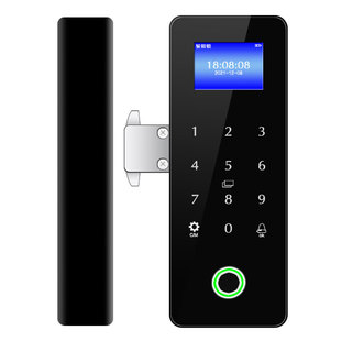 玻璃门指纹锁带钥匙 免开孔平开地弹簧门密码锁NFC单双开门肯德基