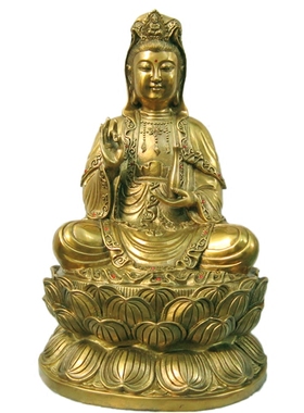 观音菩萨铜像净瓶莲花座三皇姑像