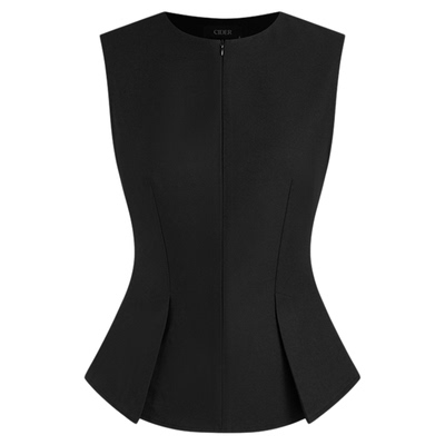 CIDER半拉链百褶修身气质无袖针织背心上衣女114616603