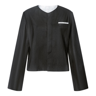 TUYUE涂月 原创设计 知识分子 青灰色 圆领正肩 短款休闲西装外套