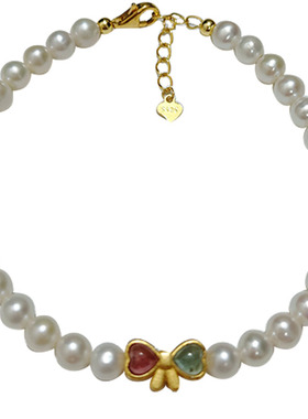 蝴蝶结碧玺爱心天然珍珠手链