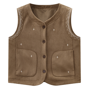 库恩玛维美拉德色系棕黄色马甲女2026年早春新款减龄叠穿马夹上衣