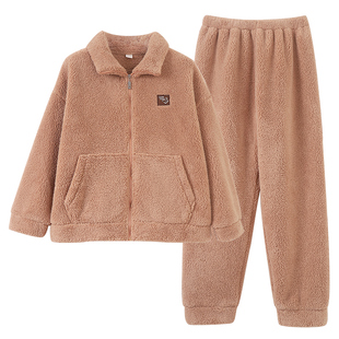 羊羔绒睡衣女2026新款冬季珊瑚加绒加厚可外穿拉链立领家居服套装