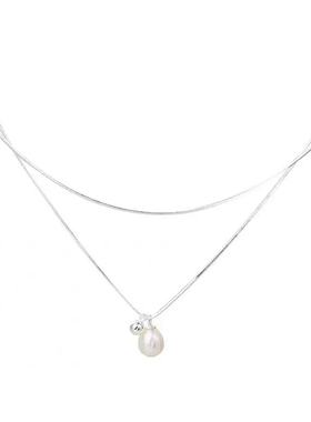 s925纯银简约双层叠戴珍珠项链