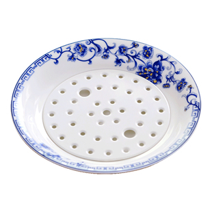 骨瓷家用托盘圆盘大号蒸盘沥水双层陶瓷饺子盘餐盘水果盘子水饺盘