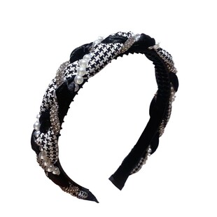 法式高级感发饰千鸟格麻花水钻珍珠发箍高颅顶显脸小头箍防滑发卡