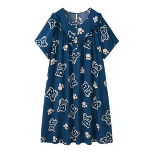 胖MM加肥大码中长薄款凉快人造棉绸家居睡裙宽松孕妇连衣裙200斤