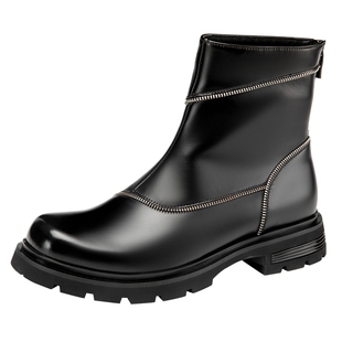 AOKANG奥康男鞋 秋冬款时尚休闲时装靴透气男高帮短靴西部靴潮