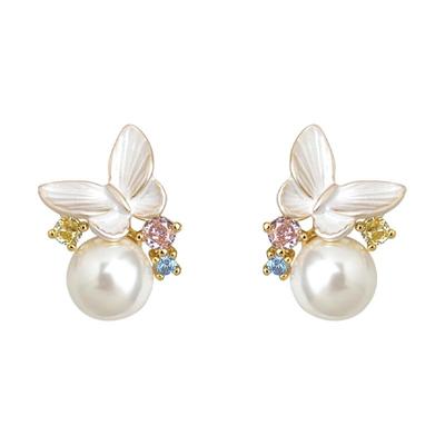 猫蛰S925银针施家珍珠蝴蝶耳钉