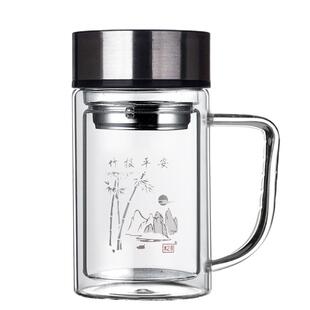 渊之源双层玻璃真空杯带盖过滤透明办公水杯大容量耐热水瓶车载