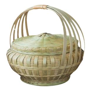 竹编大号拜神提篮带盖点心手提买菜篮演出道具野炊户外水果收纳篮