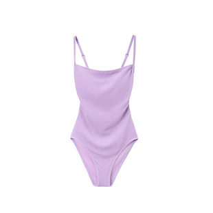 【马思纯同款】Limone连体泳衣海边泡温泉大露背肩带紫色绝美泳装
