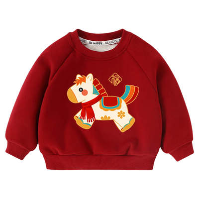 儿童红色卫衣宝宝马年过年衣服