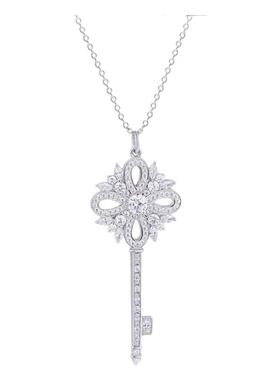 进口D色莫桑石雪花钥匙项链