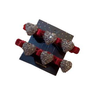 新年红色植绒爱心编发发夹女前额侧边刘海碎发小抓夹发卡儿童头饰