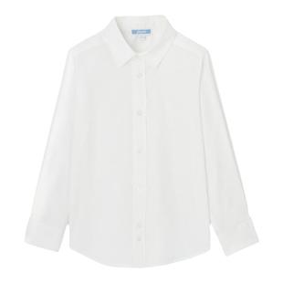 Jacadi亚卡迪男童白色衬衫春季长袖上衣纯棉小立领法式T恤2011572