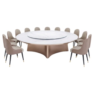 酒店大圆桌电动大理石餐桌会所别墅家用饭店20人圆形岩板火锅餐桌