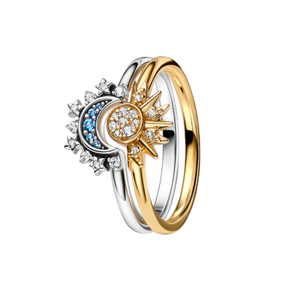 潘多拉男女同款叠戴戒指日月同辉