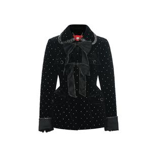 lefame拉飞姆春季万钻设计感丝绒钉珠蝴蝶结保暖羽绒服外套上衣女