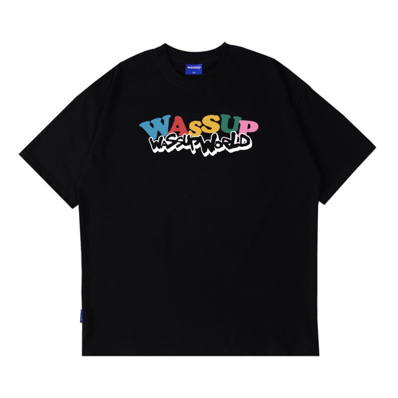 WASSUP涂鸦字母色彩短袖T恤男夏