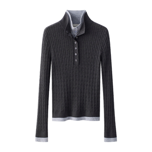 盈妹知性文青丨双层POLO领针织衫半高领假两件秋冬高级感保暖上衣