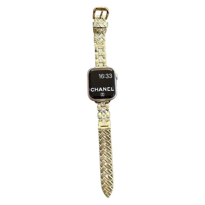 适用iwatch方钻金属拼编织皮表带