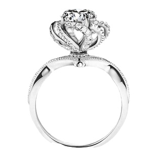 正品莫桑石钻戒玫瑰花苞925纯银镀白金定制求婚群镶婚戒商场同款